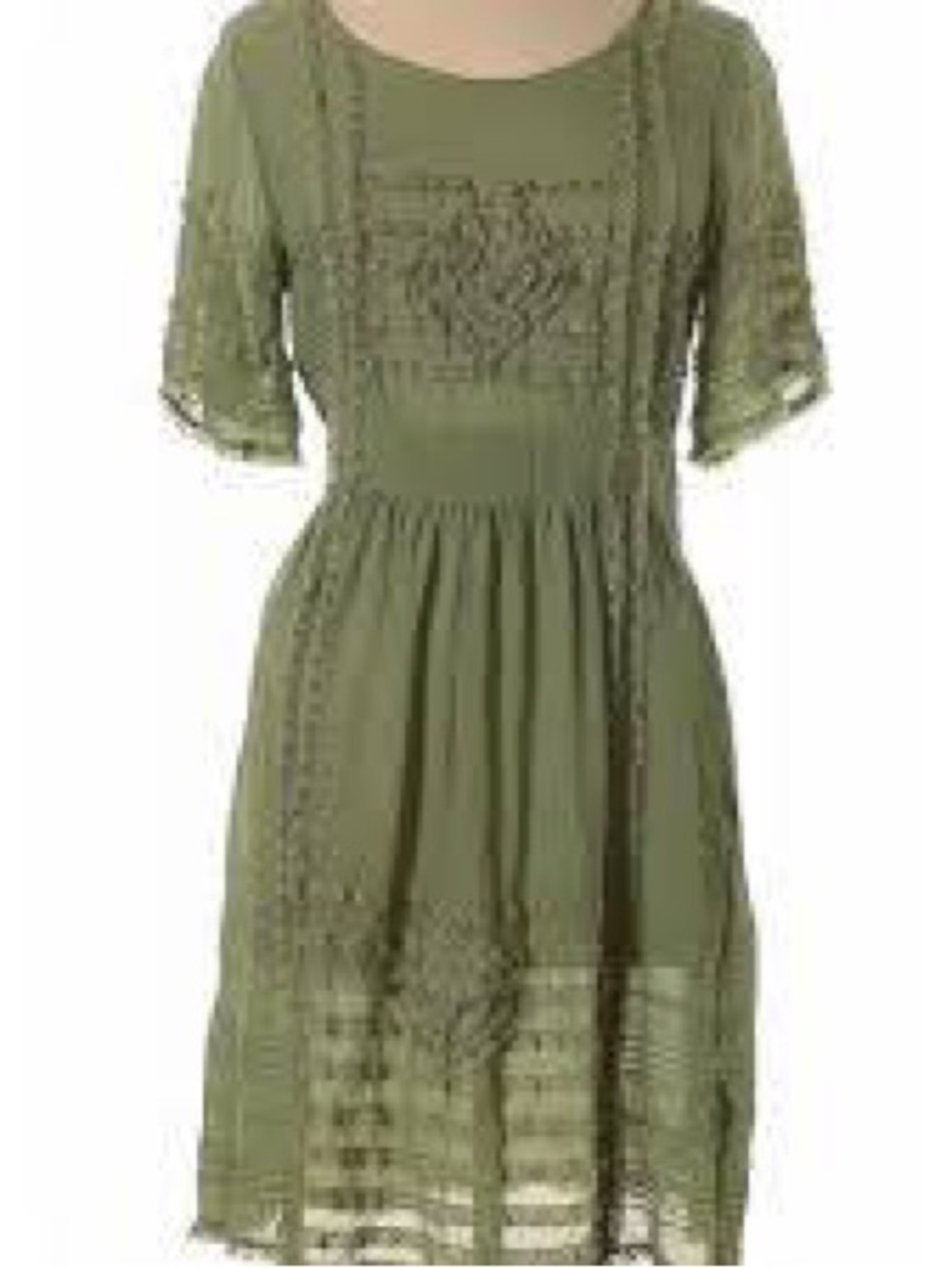Lil from Anthropologie Olive/Sage Lace-Panel Midi Dress